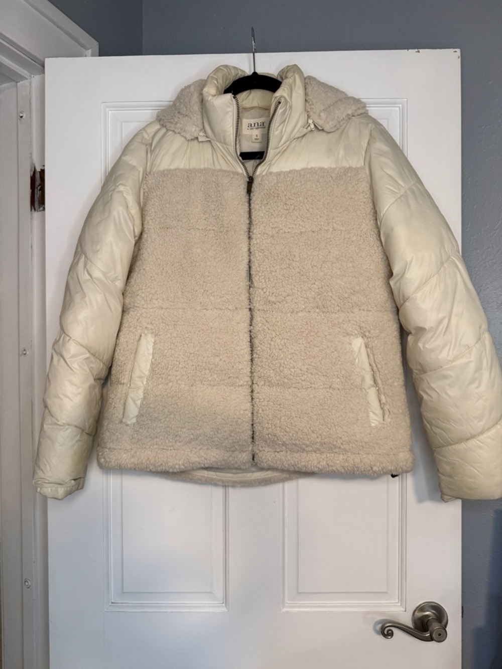 a.n.a Cream Sherpa & Quilted Puffer Jacket